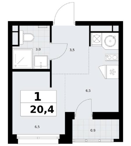 Студия 20,4 м.кв. с отделкой